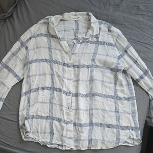 Bella Dahl Navy and White Plaid Button Down Shirt